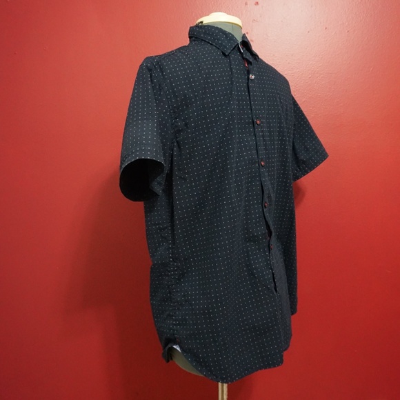 short sleeve navy polka dot button up - Picture 2 of 3